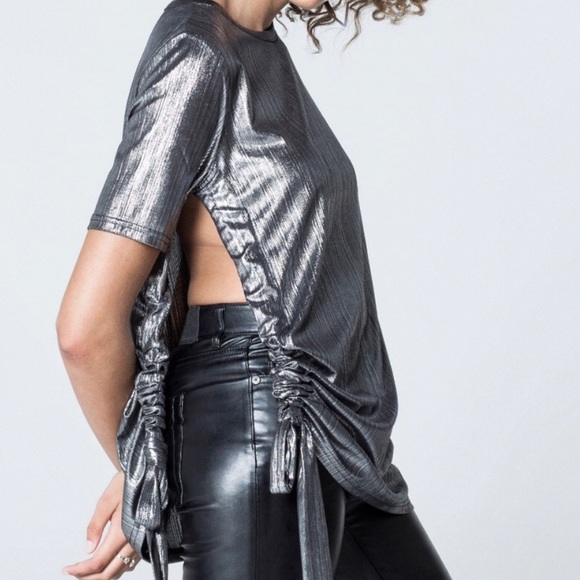 Urban Outfitters Cheap Monday Women’s Silver Set Lurex Top - Picture 2 of 3